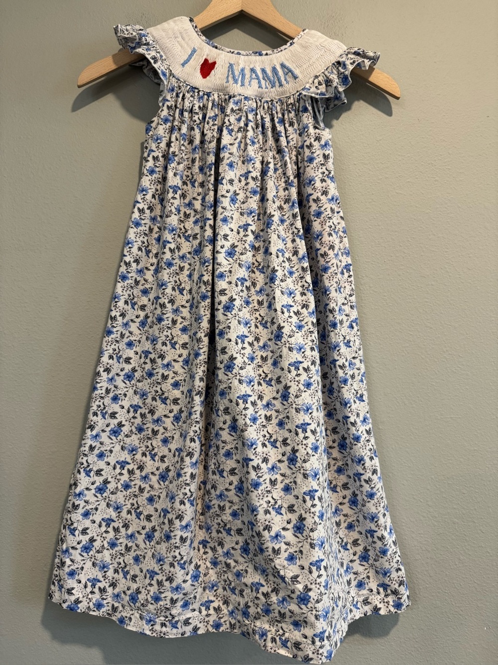 Smocked By Chic I ♥ Mama Blue Floral Smocked Girls' Dress 6